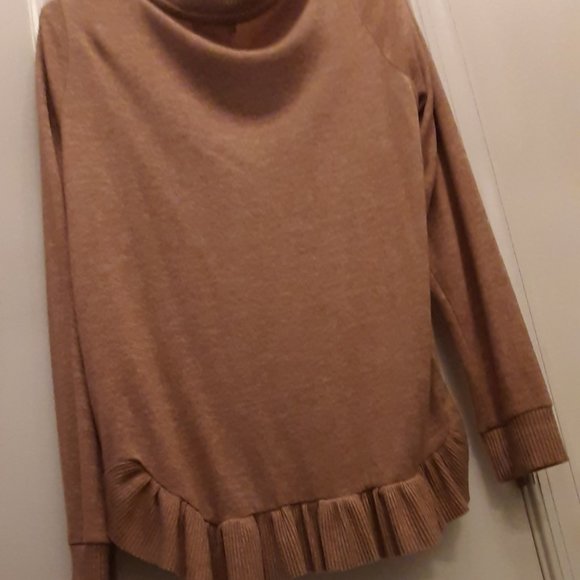 Signature Studio Sz L Tan/Lt Brown, soft, lightweight tunic sweater, long sleeve - Picture 5 of 11